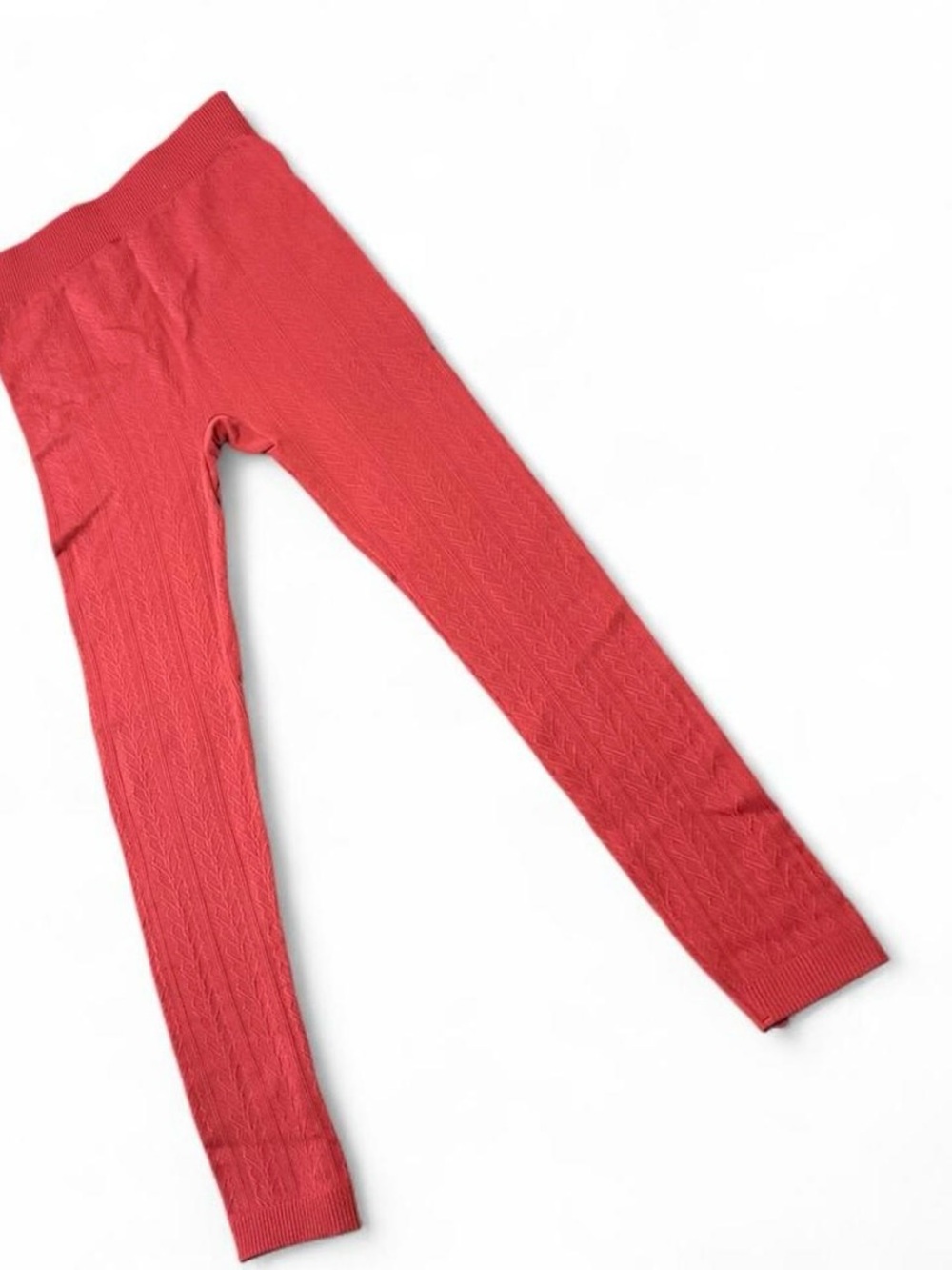 Women’s Ribbed Knit Leggings - Coral Red